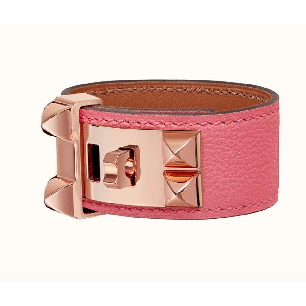 Hermes Collier de Chien 24 Bracelet Swift Calfskin Pink Gold Plated Hardware